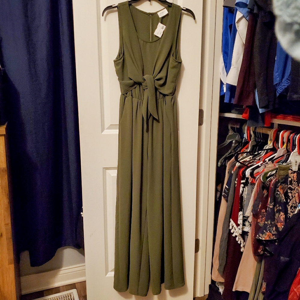 Everly Olive Green Tie Front Jumpsuit